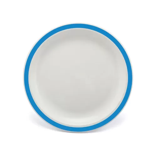 Harfield Duo Polycarbonate White Round Narrow Blue Rim Plate 23cm