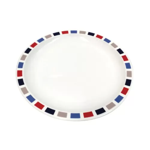 Harfield Duo Polycarbonate White Round Narrow Coloured Rectangles Rim Plate 23cm