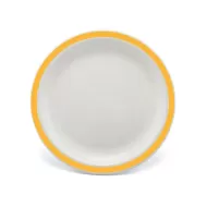 Harfield Duo Polycarbonate White Round Narrow Yellow Rim Plate 23cm