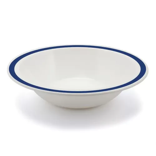 Harfield Duo Polycarbonate White Round Narrow Blue Rim Bowl 17.3cm