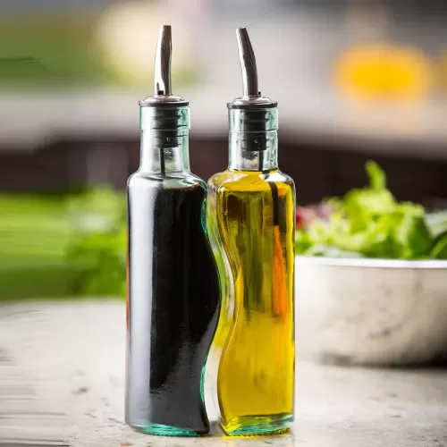 Gemelli' set, glass bottle with Stainless Steel pourer