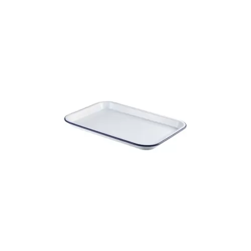 Enamel Tray White With Blue Rim 38.2 x 26.4 x 2.2cm