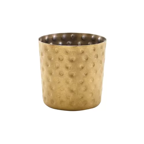 Genware Round Gold Vintage Stainless Steel Hammered Serving Cup 8.5x8.5cm 42cl/14.8oz