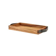 GenWare Acacia Wood Serving Tray with Metal Handles 32.5x17.5cm
