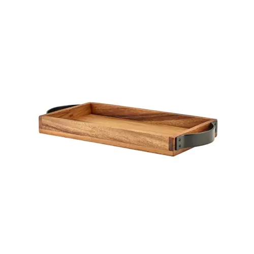 GenWare Acacia Wood Serving Tray with Metal Handles 32.5x17.5cm