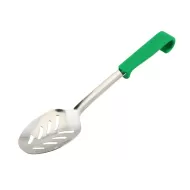 Genware Buffet Pro Serving Slotted Spoon Stainless Steel Green Plastic Handle