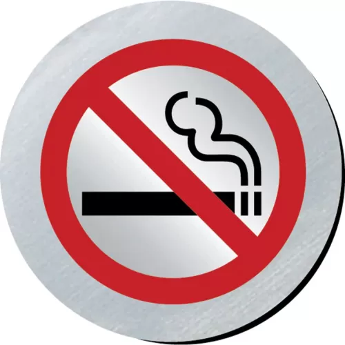 Mileta Safety Sign Rigid Silver Plastic - No Smoking Symbol 7.5cm Diameter